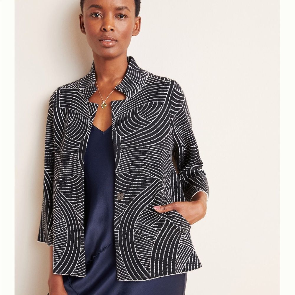 Anthropologie Abstract Print Monochrome Knit Jacket Size Small - Picture 1 of 14